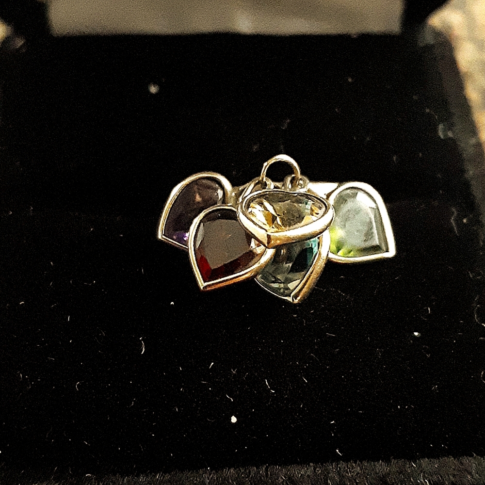 Unique 14k yellow gold multi gemstone dangle ring